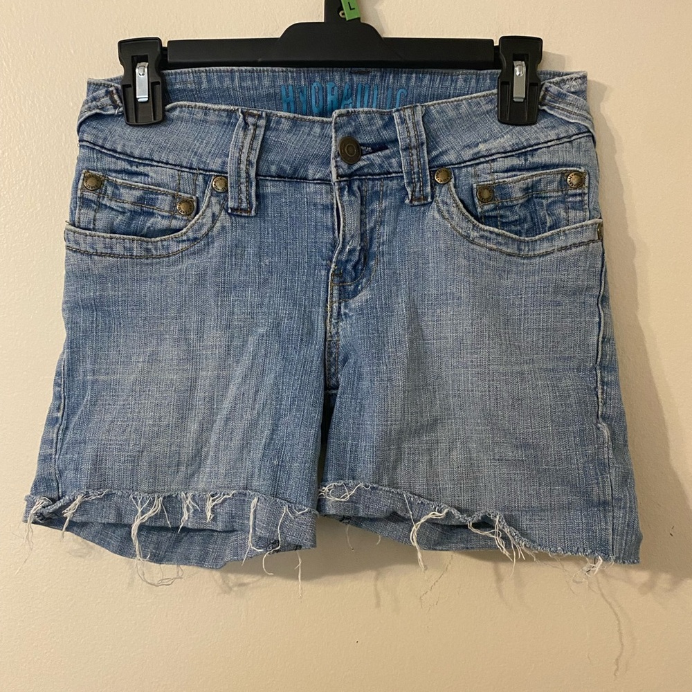 Womens Juniors Hydraulic Cut-Off‎ Denim Jean Shorts Medium Wash Size 7/8